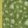 Peace on Earth weiße und goldene Eiskristalle auf grün Cynthia coulter für wilmington prints patchworkstoff weihnachten