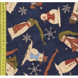 wintery Days Rebecca Carter für Wilmington Prints Schneemänner auf dunkelblau Patchworkstoff Weihnachten