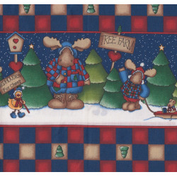Daisy Kingdom Weihnachtsbordüre mit Elchen von 1998 Rarirät Northwoods Patchworkstoff