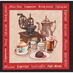 Kaffeepanel 2 - I love Coffee by rosiland solomon for elizabeth studios roter Rand Patchworkstoff