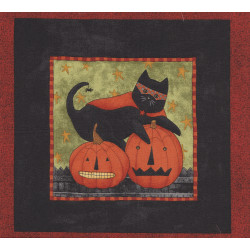 Halloween Kitty Boo Panel von Teresa Kogut Patchworkstoff Katze Kürbisse