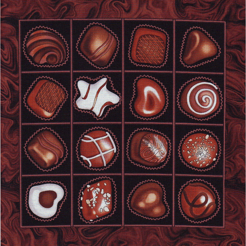 pralinen chocolates trüffel Schokolade Panel Timeless Treasures Patchworkstoff
