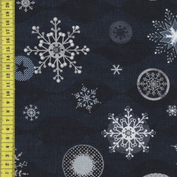 Icy Winter Eiskristalle und Ornamente auf dunkelblau Weihnachten Stof Patchworkstoff